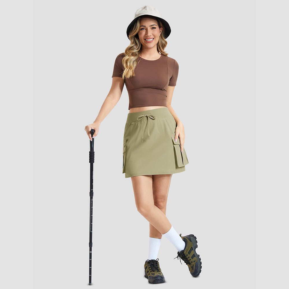 Women's High Waisted Hiking Cargo Skort with 4 Pockets - Golf Tennis Skirt Khaki by MAGCOMSEN #Color_Khaki