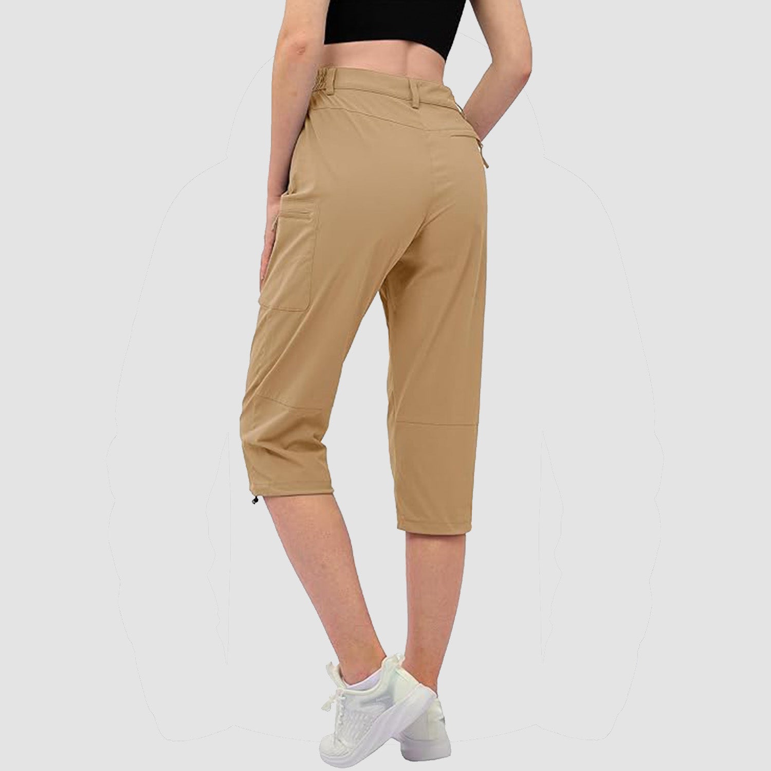 Khaki Women's Lightweight Water-Resistant Hiking Capris with 5 Pockets - MAGCOMSEN