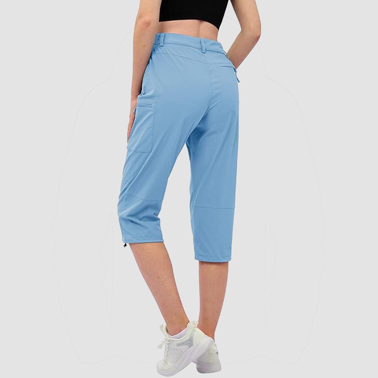 Light Blue Women's Lightweight Water-Resistant Hiking Capris with 5 Pockets - MAGCOMSEN