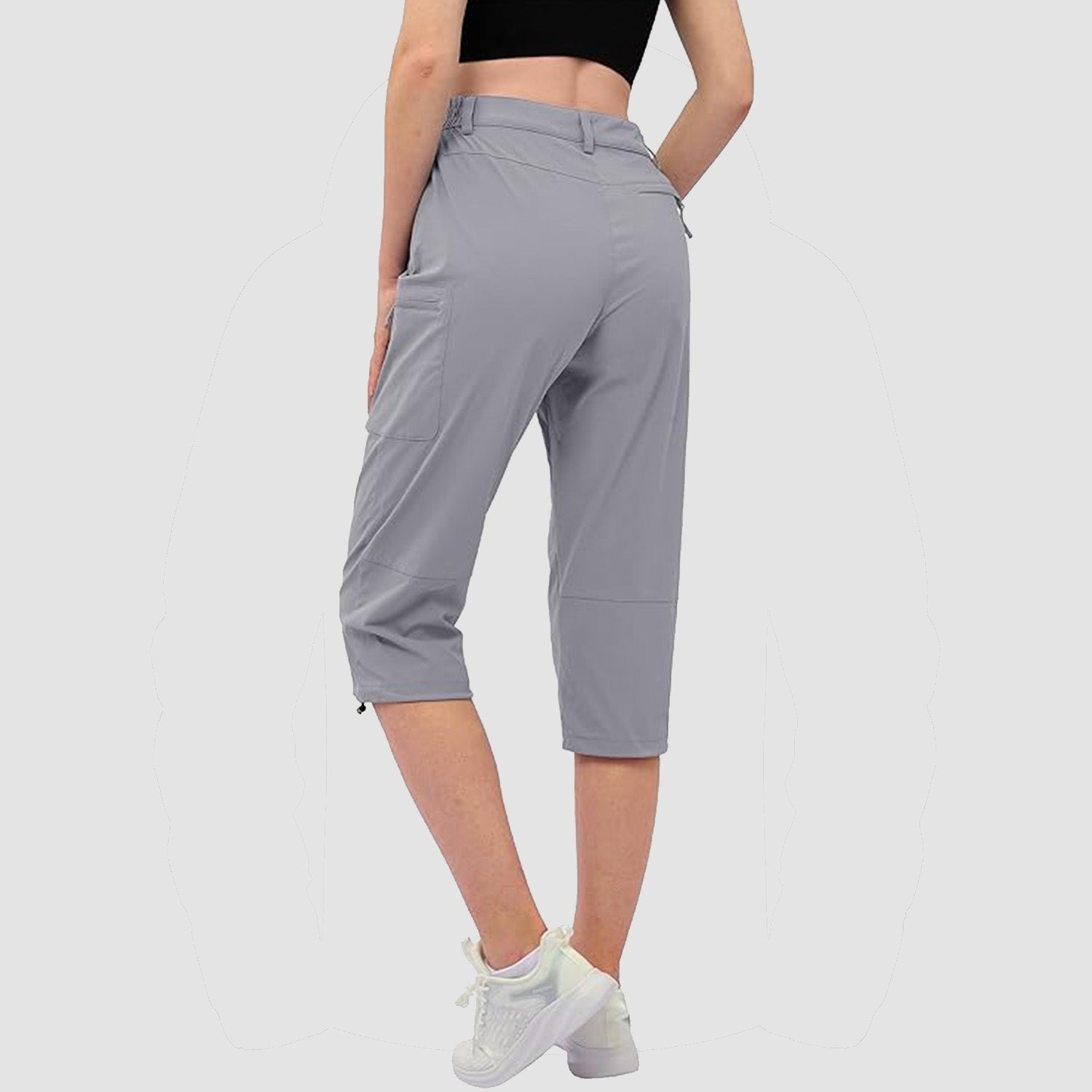 Light Grey Women's Lightweight Water-Resistant Hiking Capris with 5 Pockets - MAGCOMSEN