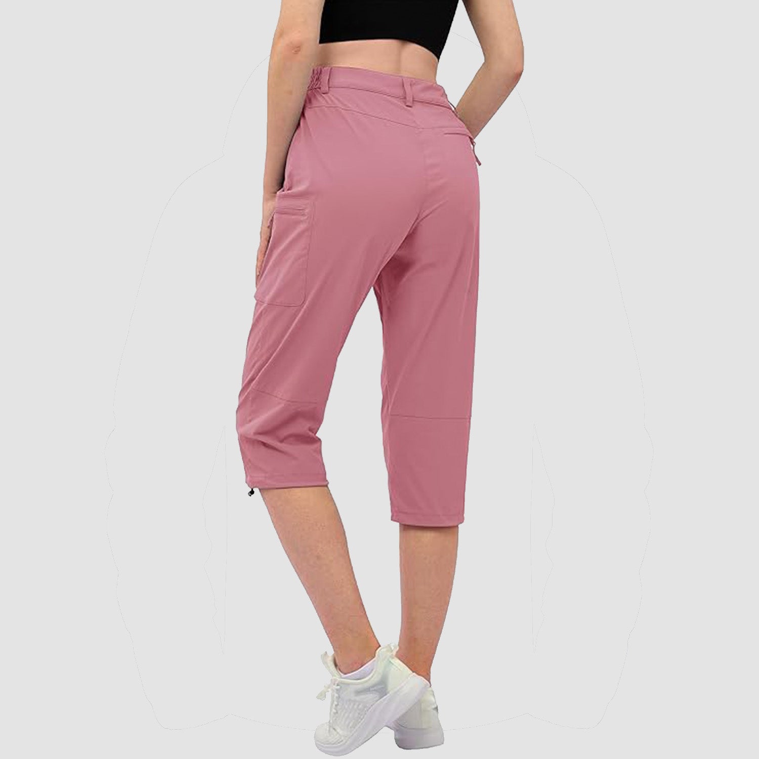 Grey Pink Women's Lightweight Water-Resistant Hiking Capris with 5 Pockets - MAGCOMSEN