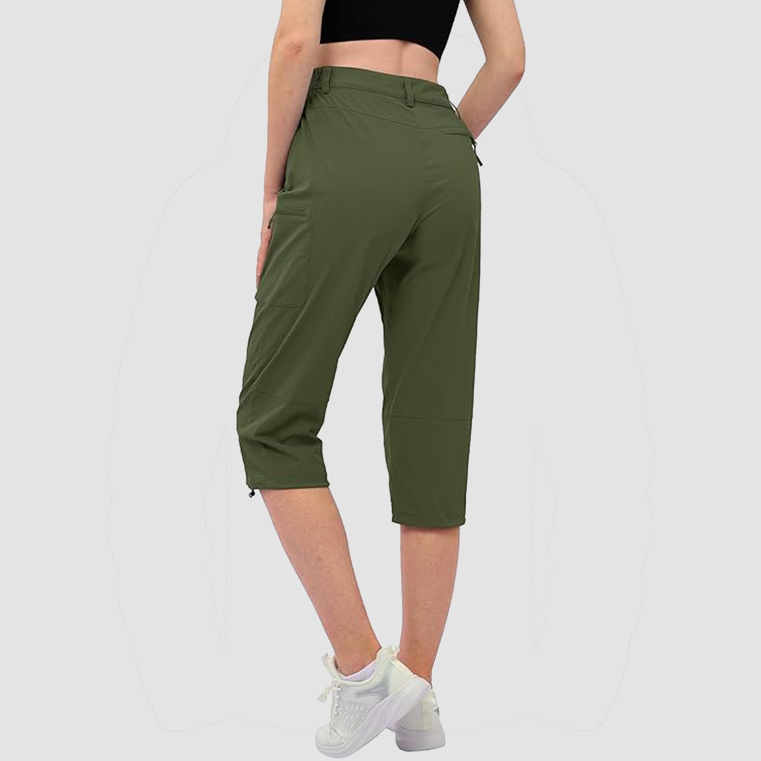 Army Green Women's Lightweight Water-Resistant Hiking Capris with 5 Pockets - MAGCOMSEN