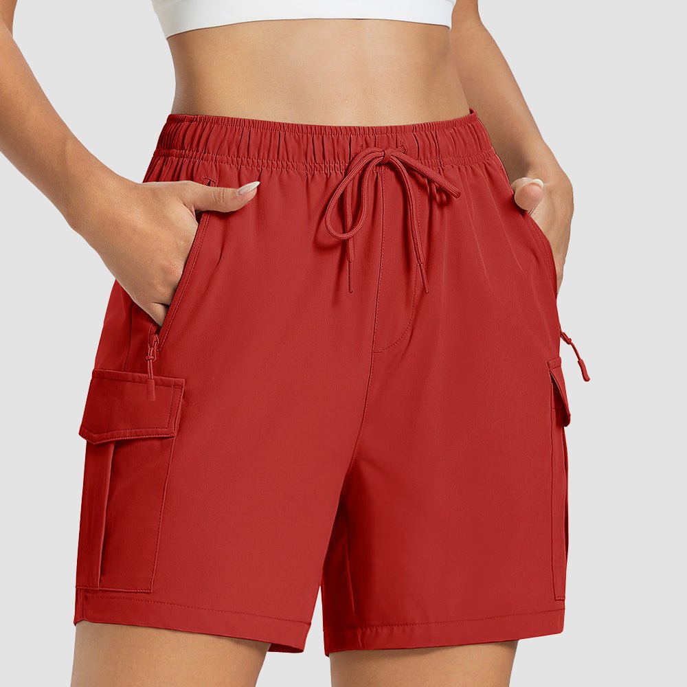 Red Women's Hiking Cargo Shorts UPF 50+ Quick Dry Golf Shorts with Zipper Pockets - MAGCOMSEN