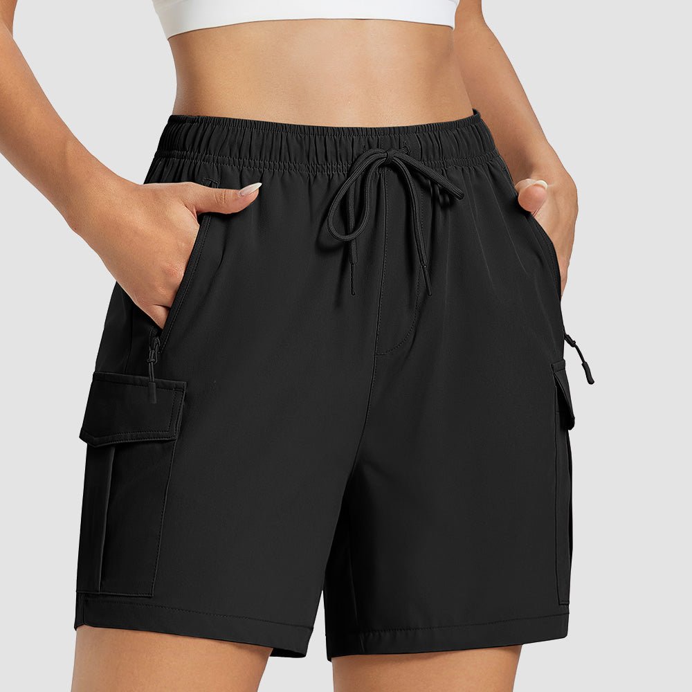 Black Women's Hiking Cargo Shorts UPF 50+ Quick Dry Golf Shorts with Zipper Pockets - MAGCOMSEN
