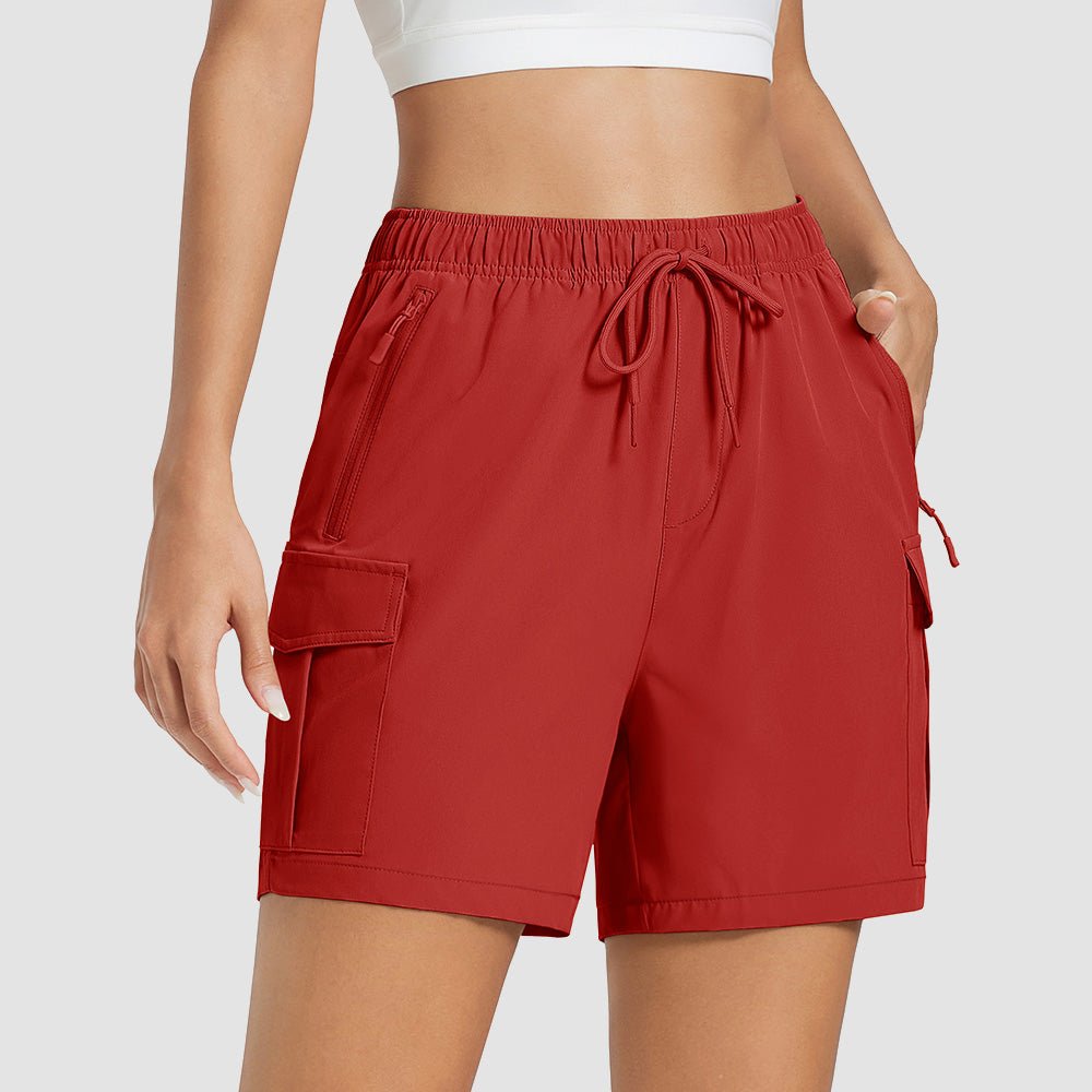Red Women's Hiking Cargo Shorts UPF 50+ Quick Dry Golf Shorts with Zipper Pockets - MAGCOMSEN