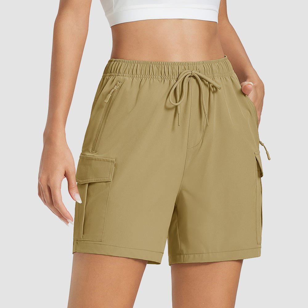 Khaki Women's Hiking Cargo Shorts UPF 50+ Quick Dry Golf Shorts with Zipper Pockets - MAGCOMSEN