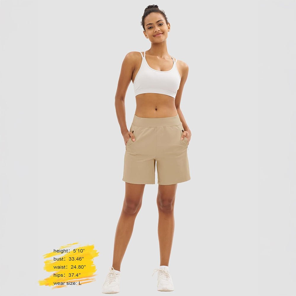 Light Khaki Women's Lightweight Athletic Hiking Shorts - MAGCOMSEN
