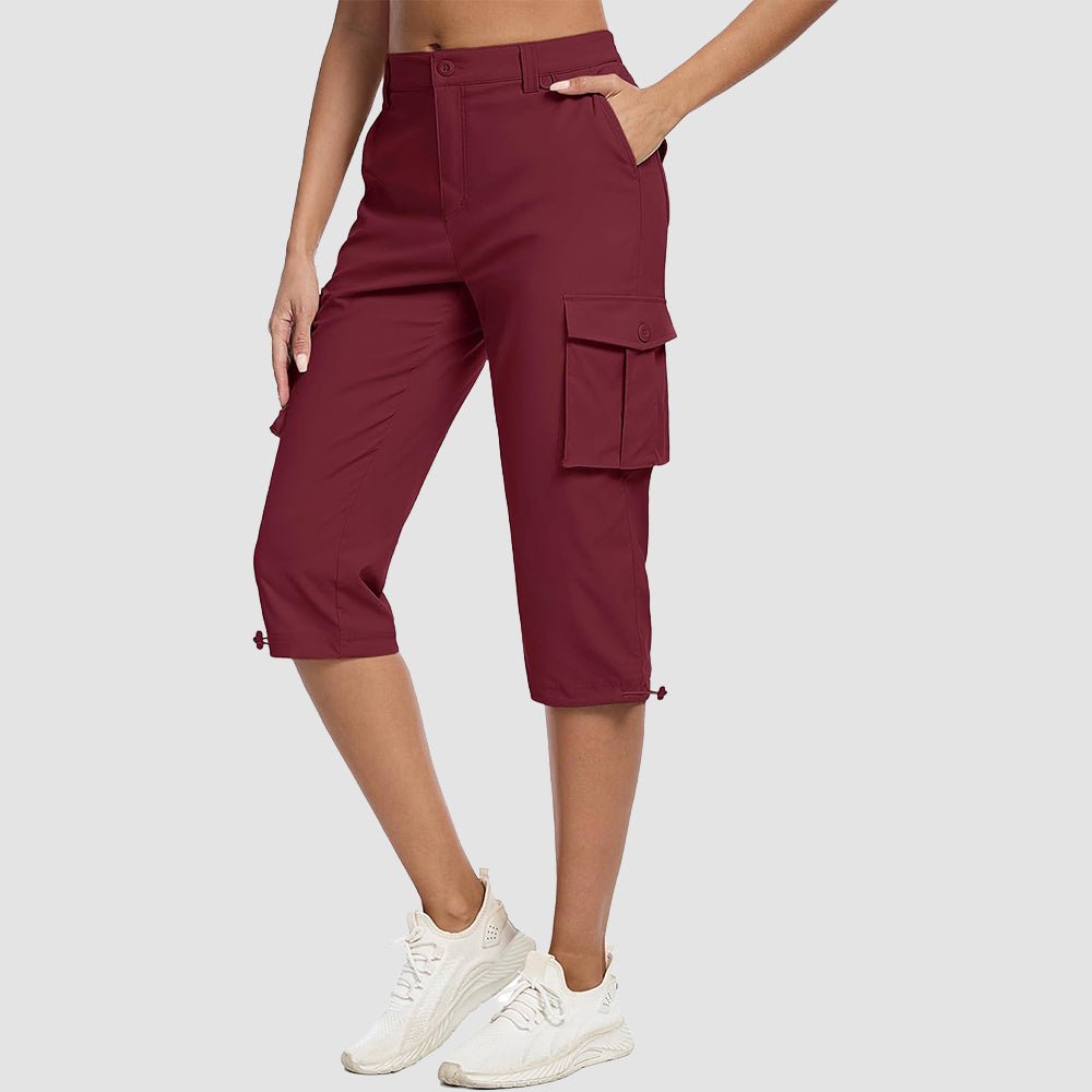 Wine Red Women's Lightweight Cargo Capris with 6 Pockets - MAGCOMSEN