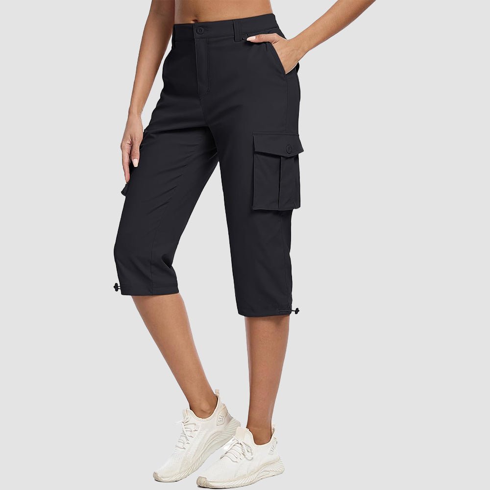 Women's Lightweight Cargo Capris with 6 Pockets Black by MAGCOMSEN #Color_Black
