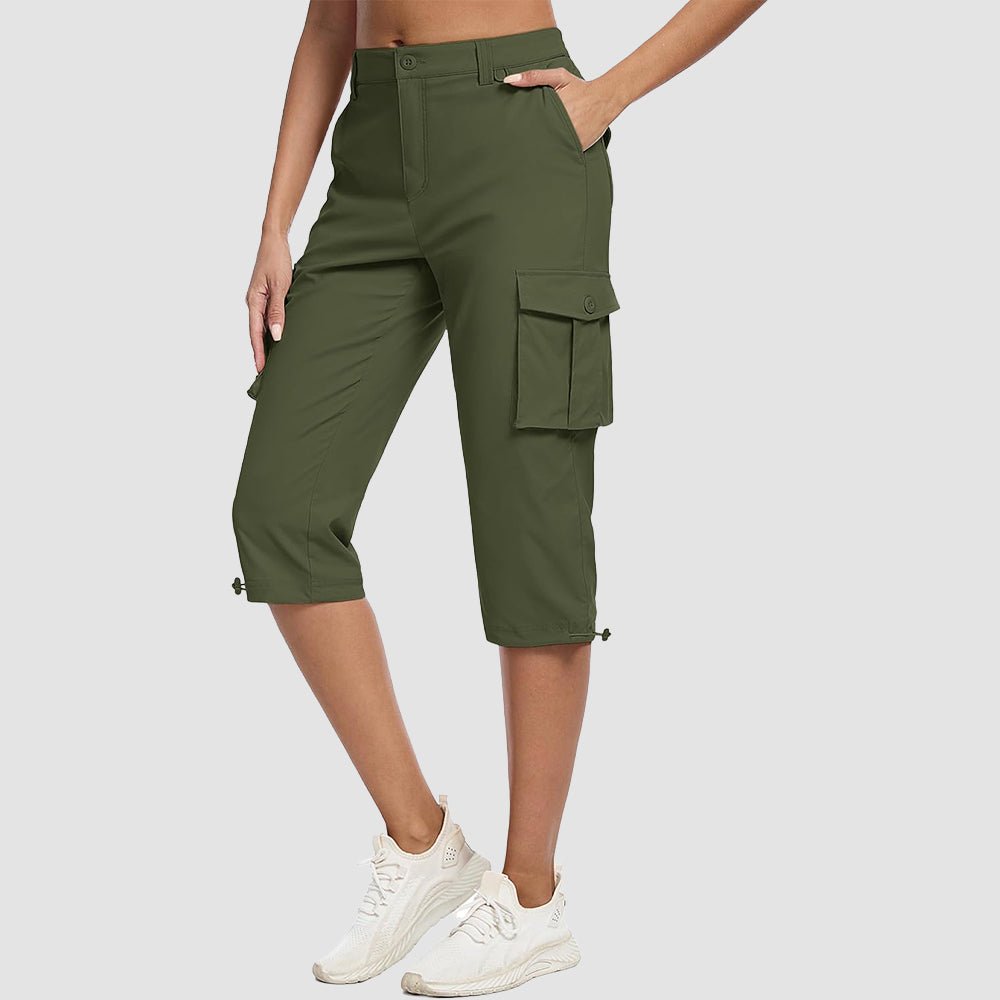 Women's Lightweight Cargo Capris with 6 Pockets Army Green by MAGCOMSEN #Color_Army Green