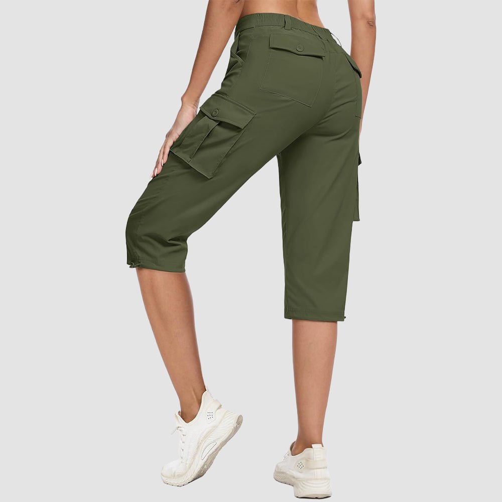 Women's Lightweight Cargo Capris with 6 Pockets Army Green by MAGCOMSEN #Color_Army Green