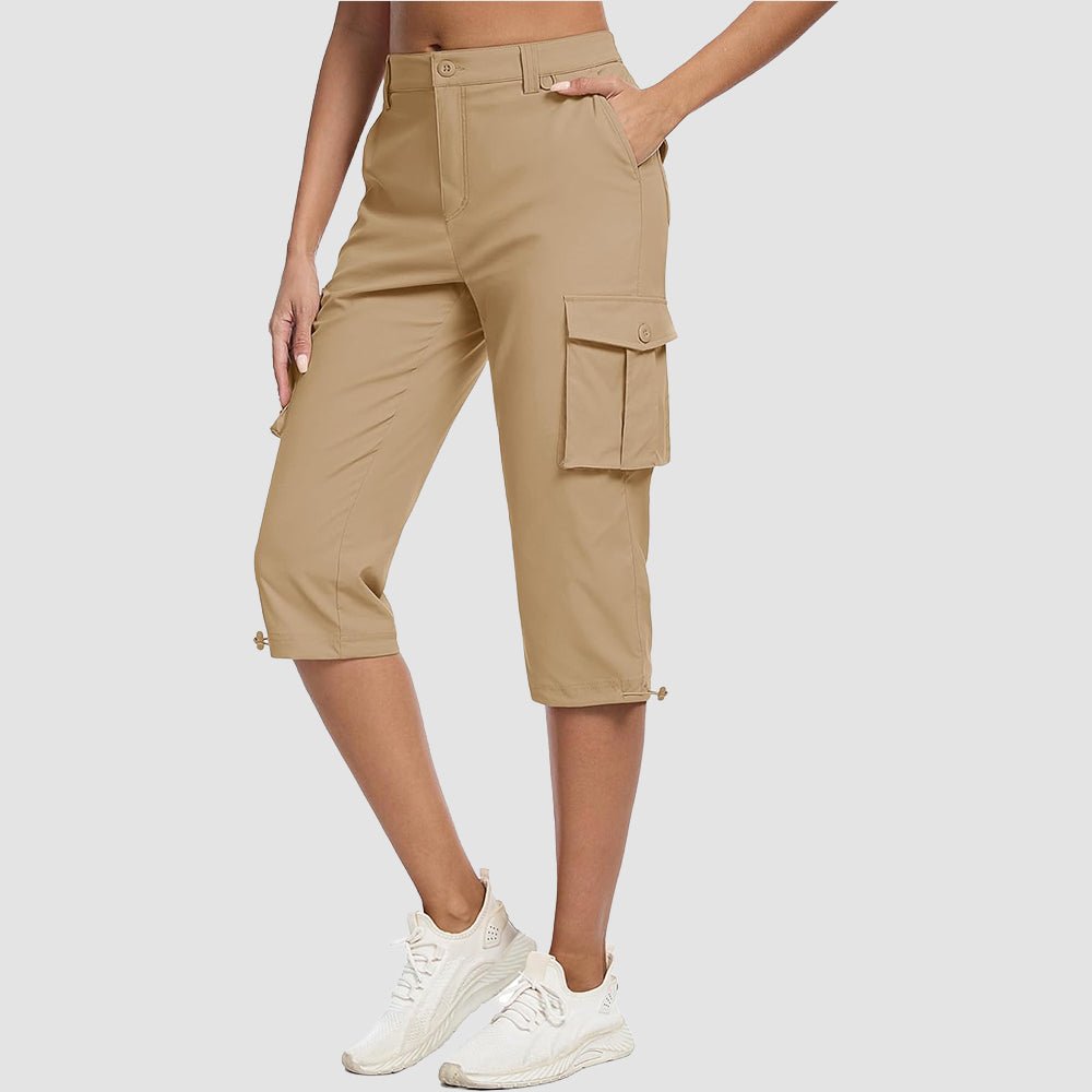 Women's Lightweight Cargo Capris with 6 Pockets Khaki by MAGCOMSEN #Color_Khaki
