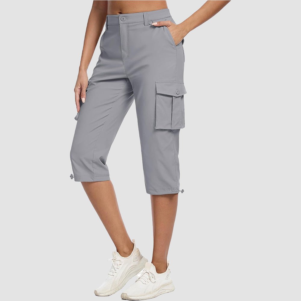 Women's Lightweight Cargo Capris with 6 Pockets Light Grey by MAGCOMSEN #Color_Light Grey