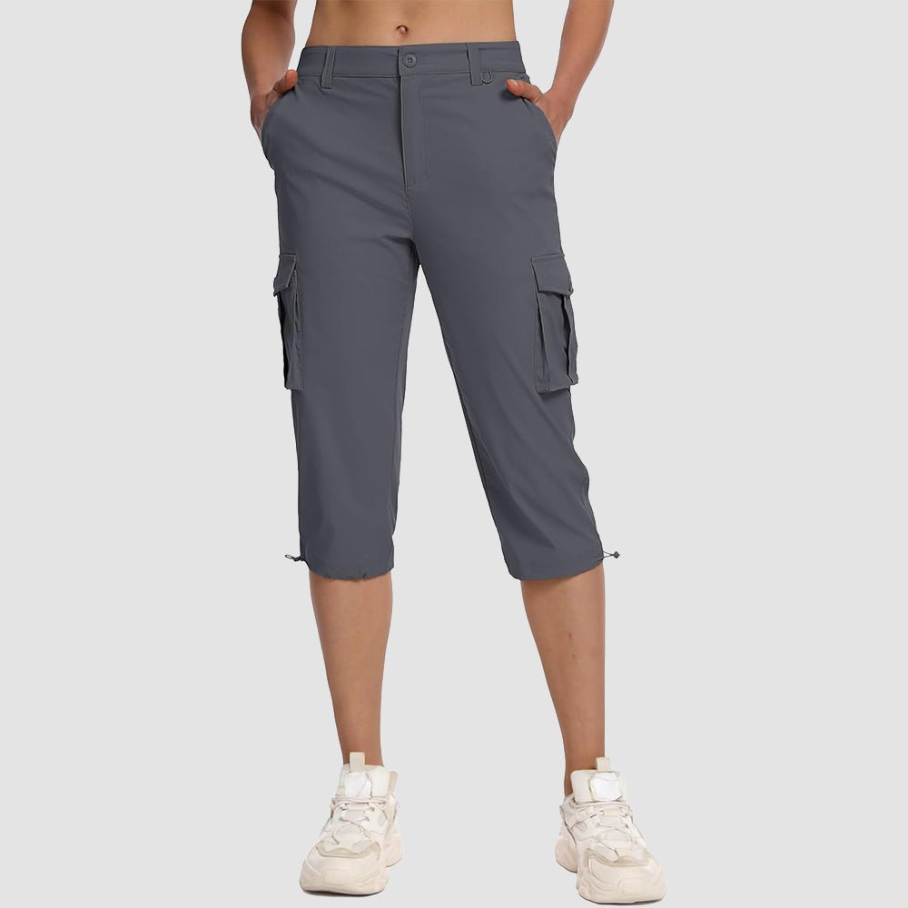 Dark Grey Women's Lightweight Cargo Capris with 6 Pockets - MAGCOMSEN
