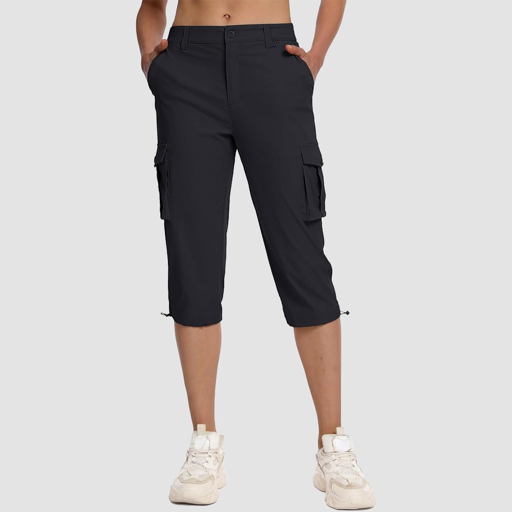 Women's Lightweight Cargo Capris with 6 Pockets Black by MAGCOMSEN #Color_Black