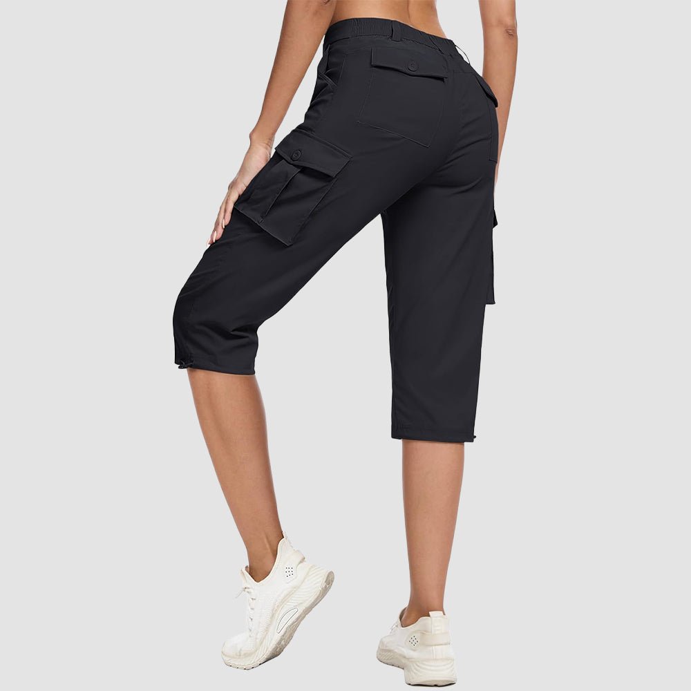 Women's Lightweight Cargo Capris with 6 Pockets Black by MAGCOMSEN #Color_Black