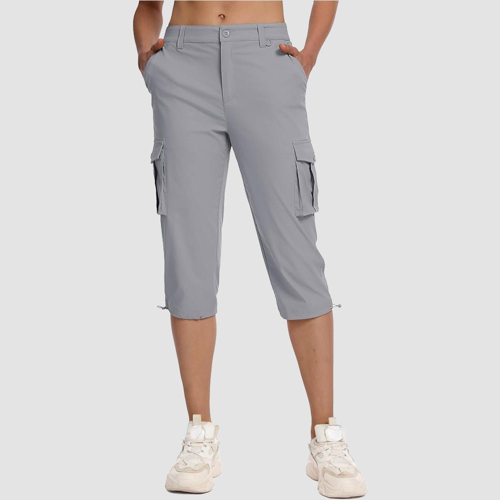 Light Grey Women's Lightweight Cargo Capris with 6 Pockets - MAGCOMSEN