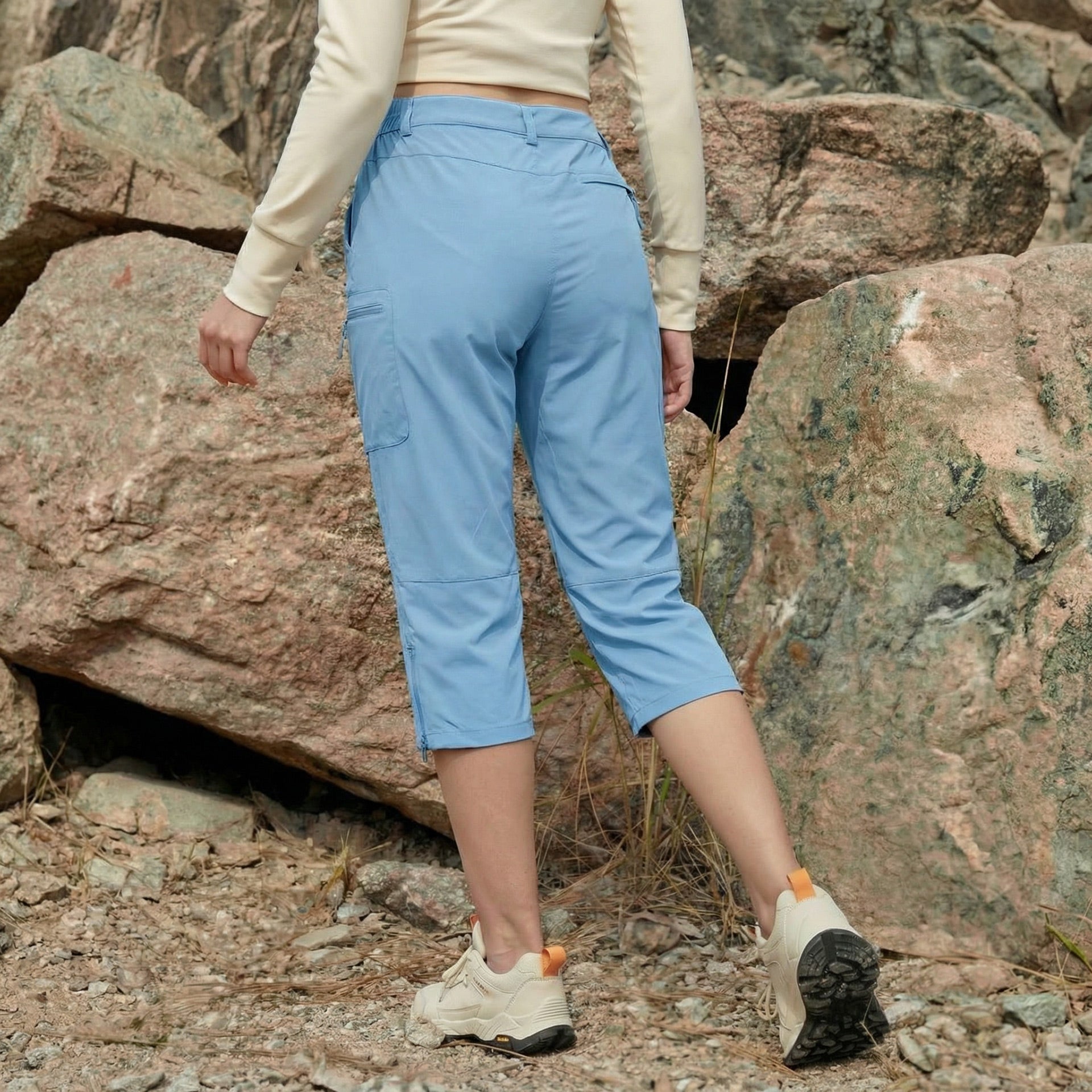 Women's Lightweight Water - Resistant Hiking Capris with 5 Pockets Light Blue by MAGCOMSEN
