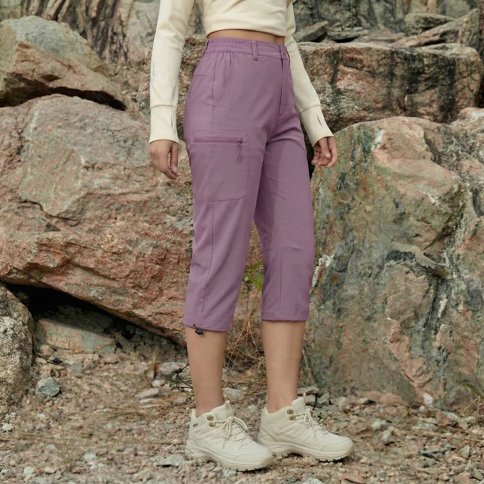 Women's Lightweight Water - Resistant Hiking Capris with 5 Pockets Lotus Pink by MAGCOMSEN