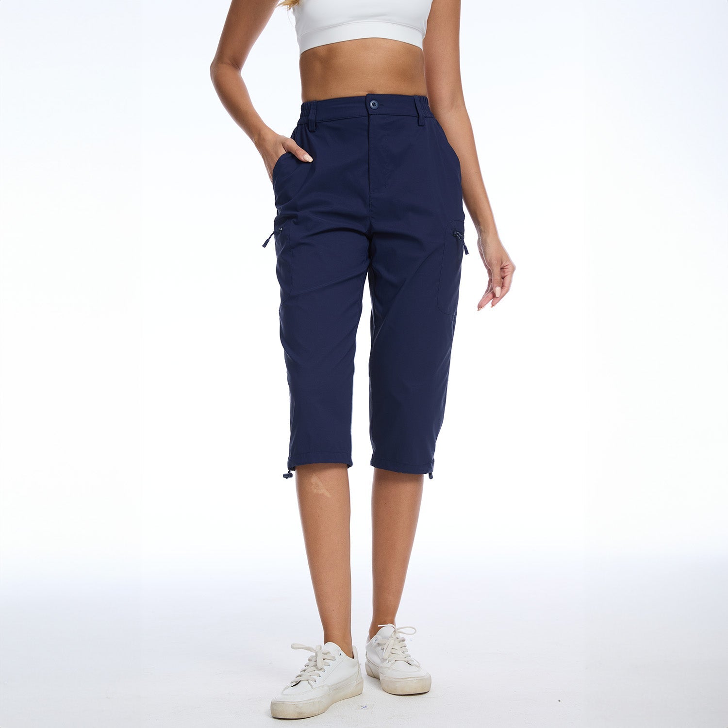 Navy Women's Lightweight Water-Resistant Hiking Capris with 5 Pockets - MAGCOMSEN