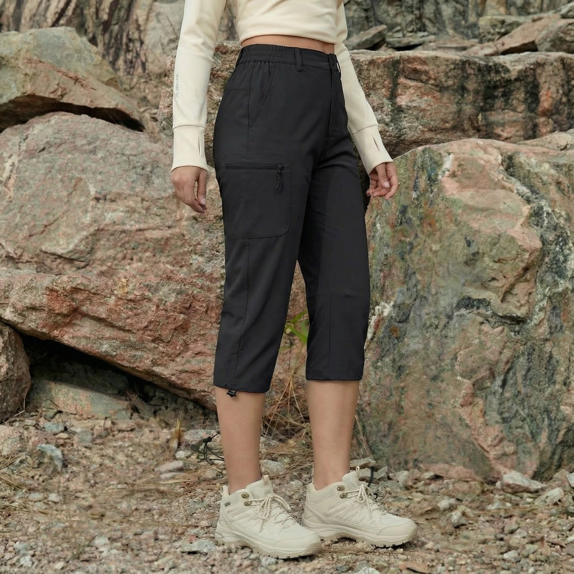 Women's Lightweight Water - Resistant Hiking Capris with 5 Pockets Black by MAGCOMSEN