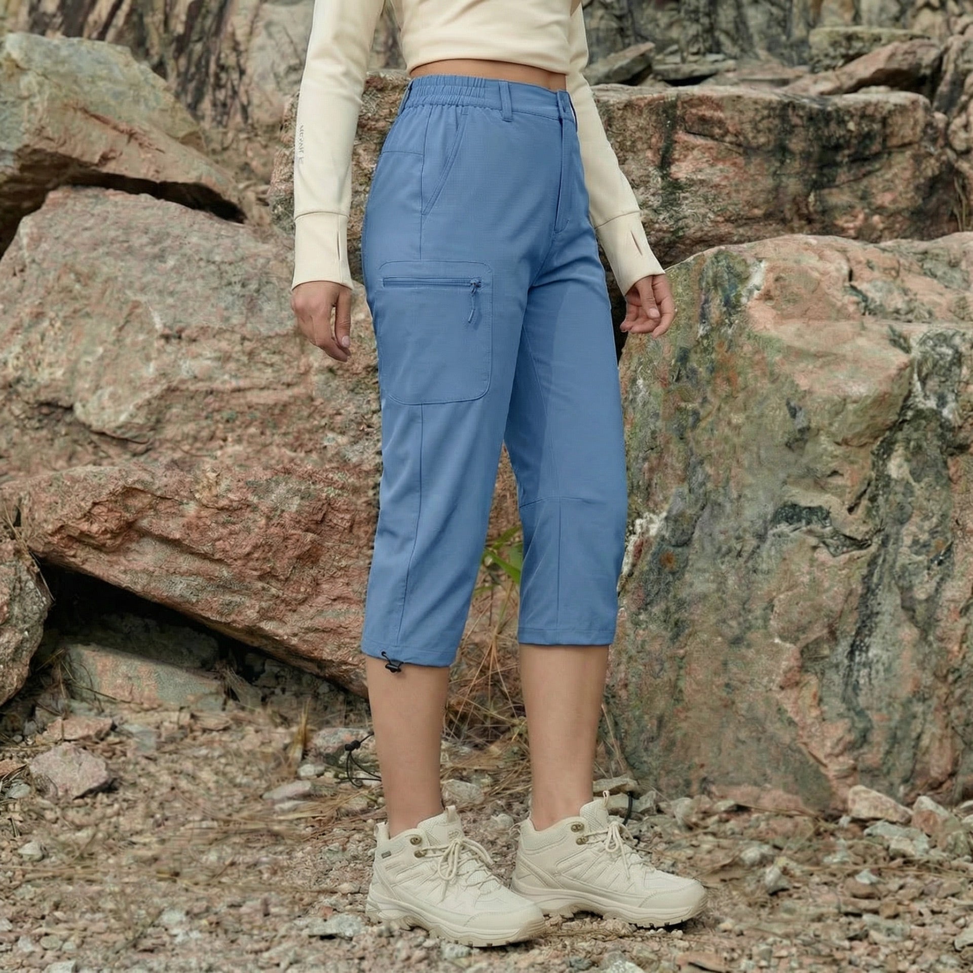 Women's Lightweight Water - Resistant Hiking Capris with 5 Pockets Blue Grey by MAGCOMSEN