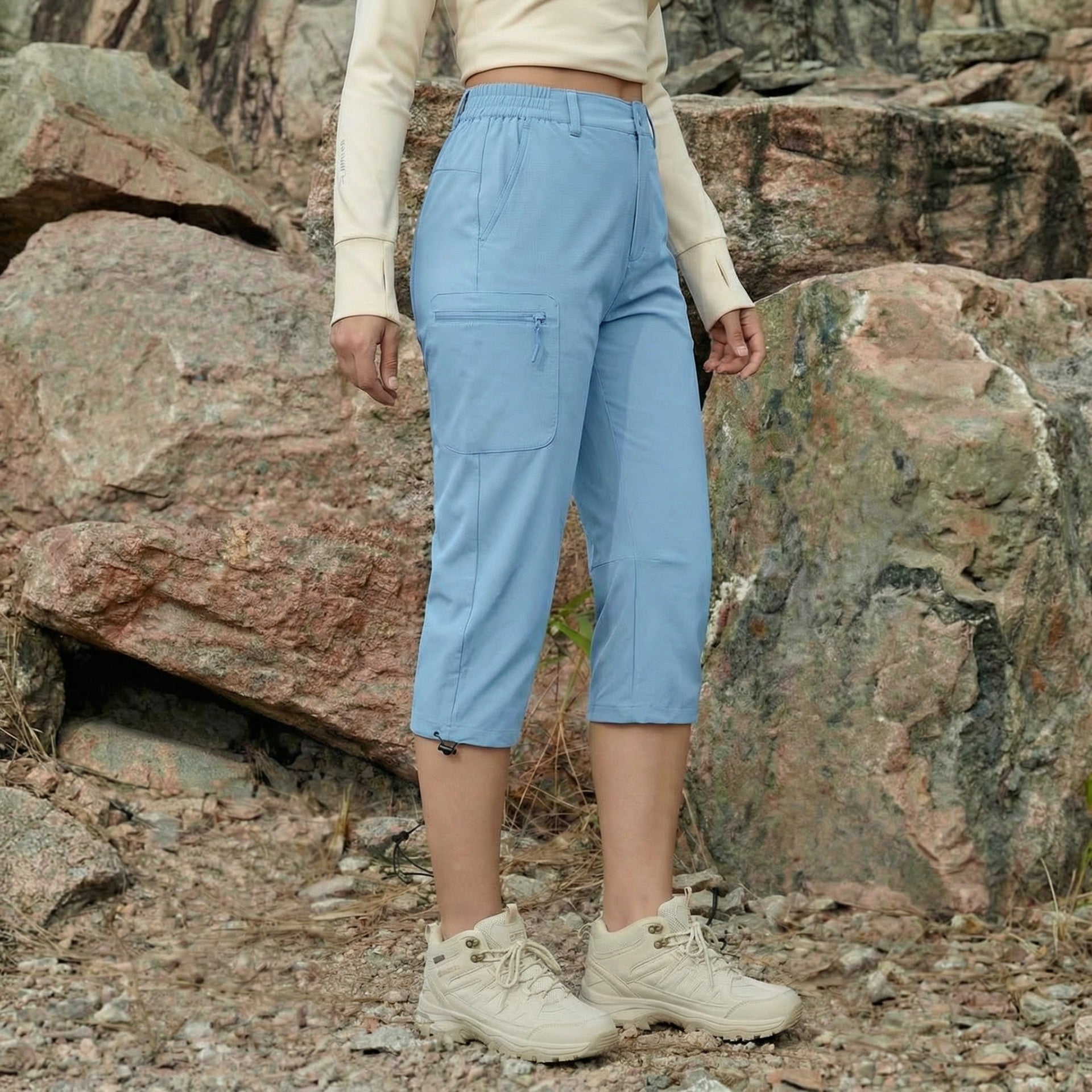 Women's Lightweight Water - Resistant Hiking Capris with 5 Pockets Light Blue by MAGCOMSEN