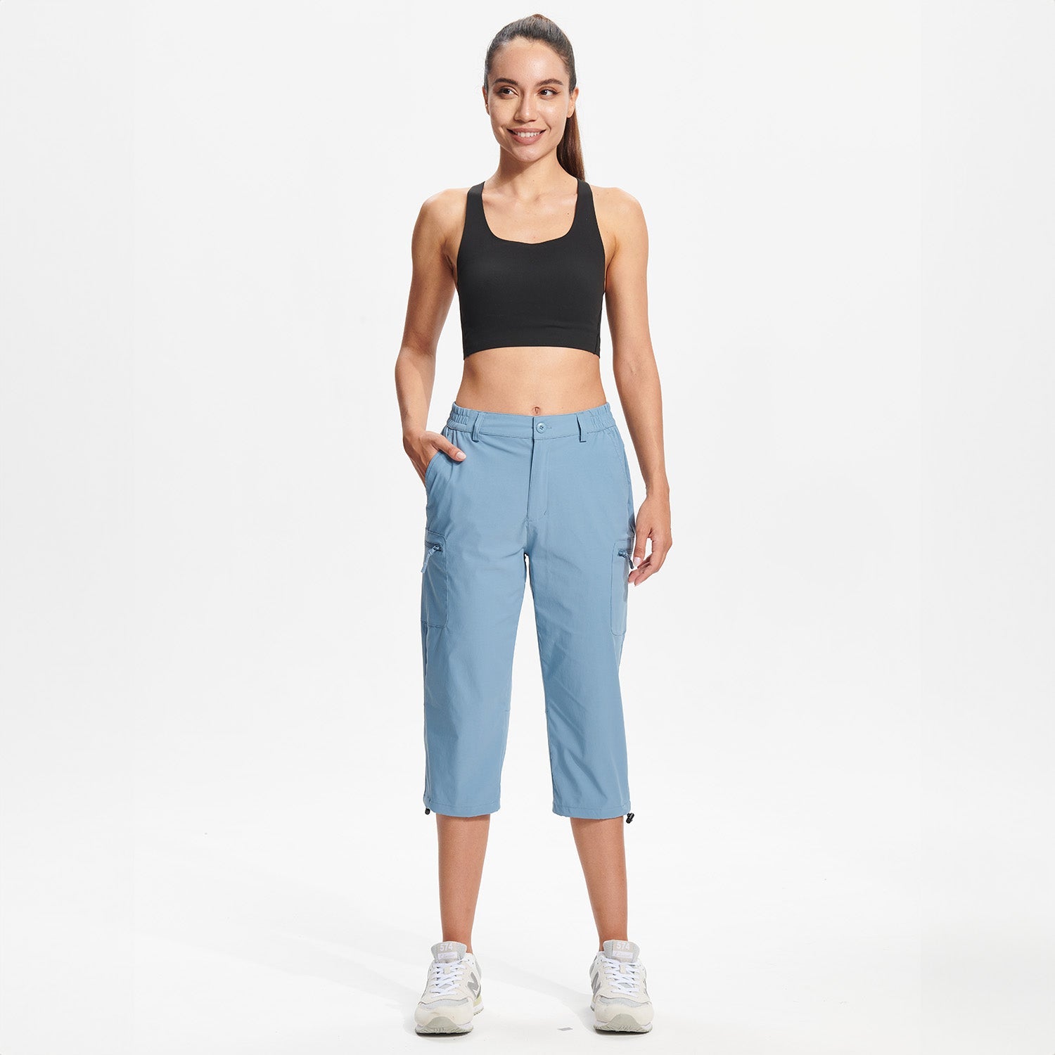 Light Blue Women's Lightweight Water-Resistant Hiking Capris with 5 Pockets - MAGCOMSEN