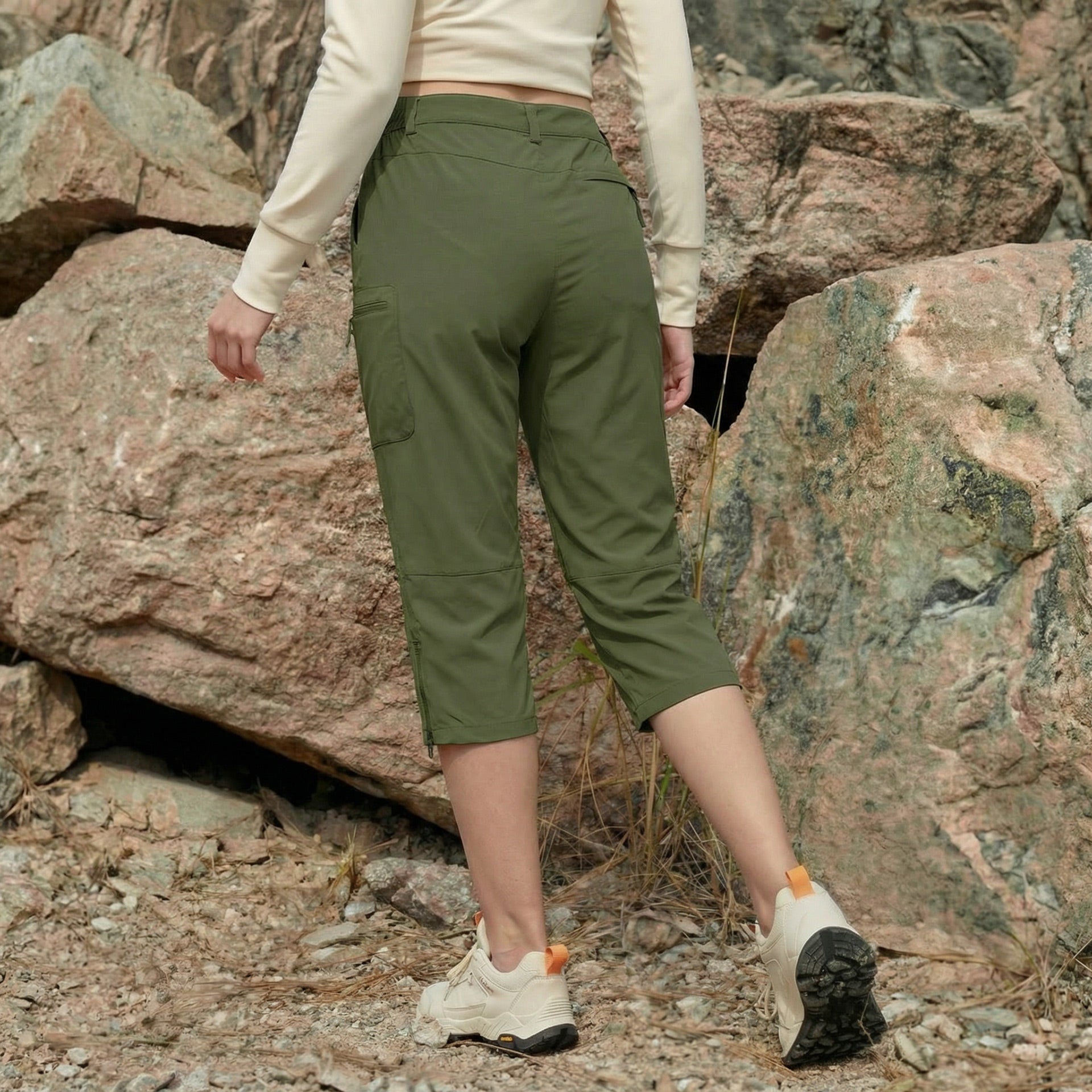 Women's Lightweight Water - Resistant Hiking Capris with 5 Pockets Army Green by MAGCOMSEN