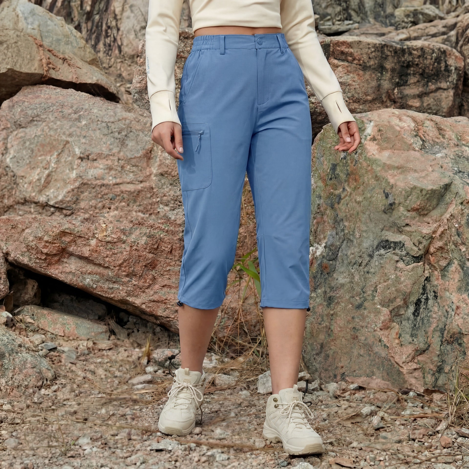 Women's Lightweight Water - Resistant Hiking Capris with 5 Pockets Blue Grey by MAGCOMSEN