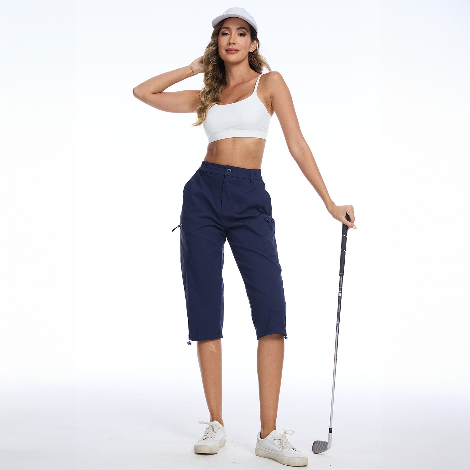 Navy Women's Lightweight Water-Resistant Hiking Capris with 5 Pockets - MAGCOMSEN