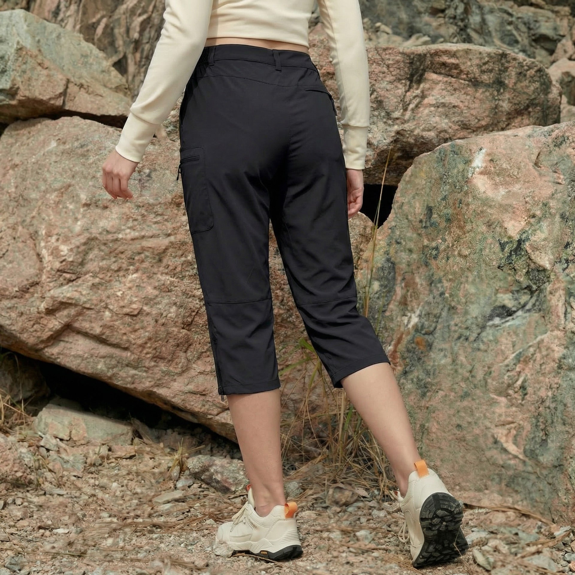 Women's Lightweight Water - Resistant Hiking Capris with 5 Pockets Black by MAGCOMSEN