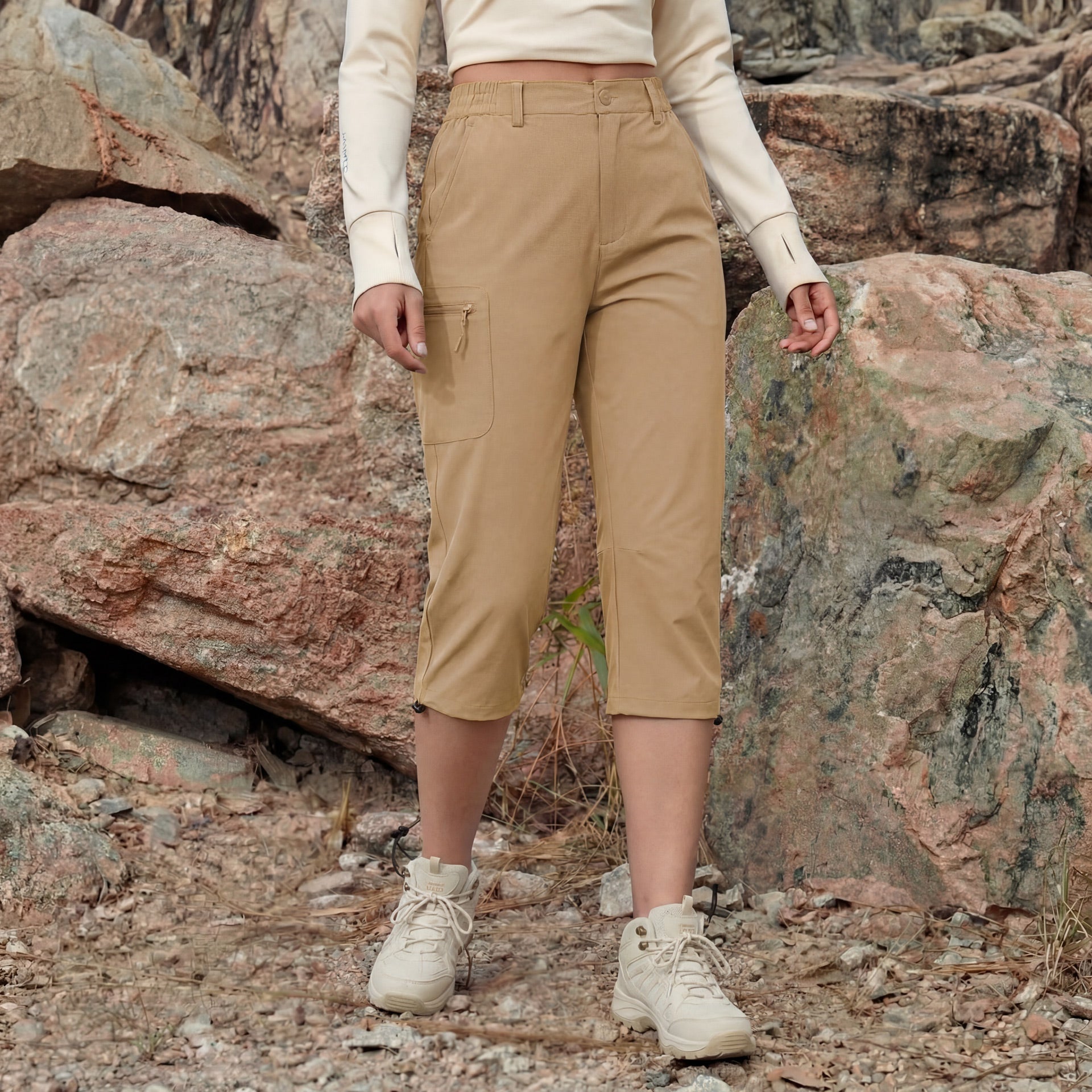 Women's Lightweight Water - Resistant Hiking Capris with 5 Pockets Khaki by MAGCOMSEN