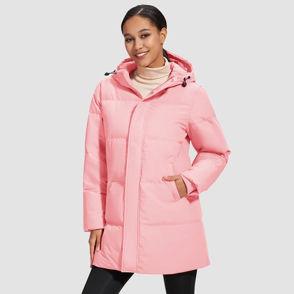 Pink Women's Long Down Parka Waterproof Hooded Winter Puffer Coat - MAGCOMSEN