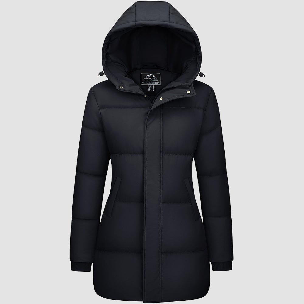 Black Women's Long Down Parka Waterproof Hooded Winter Puffer Coat - MAGCOMSEN