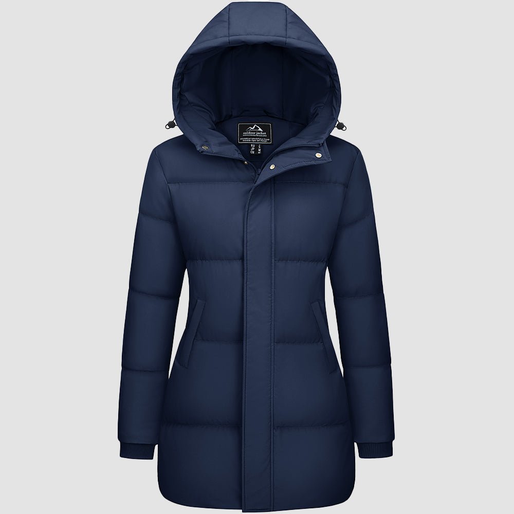 Navy Women's Long Down Parka Waterproof Hooded Winter Puffer Coat - MAGCOMSEN