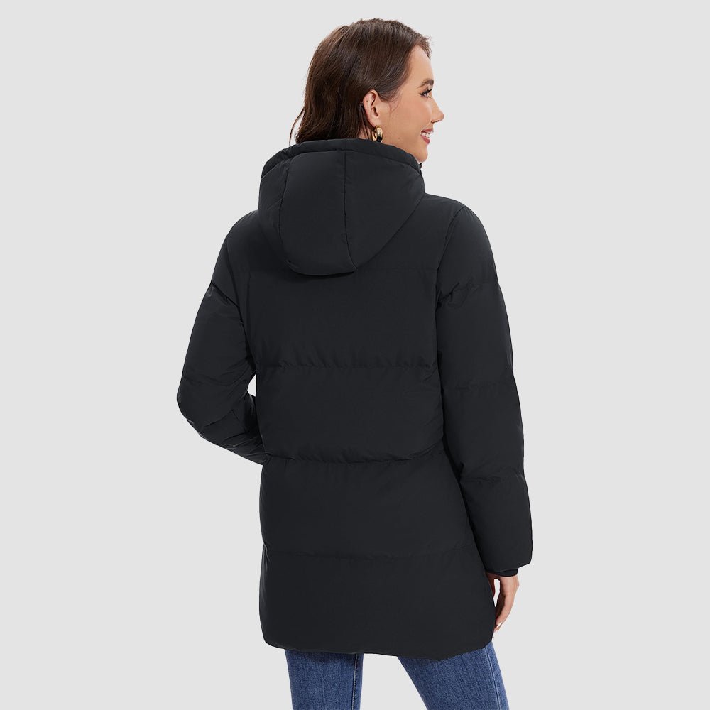 Black Women's Long Down Parka Waterproof Hooded Winter Puffer Coat - MAGCOMSEN
