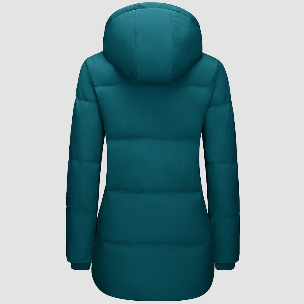 Emerald Green Women's Long Down Parka Waterproof Hooded Winter Puffer Coat - MAGCOMSEN