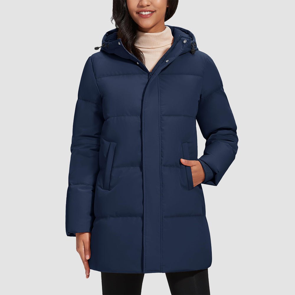 Navy Women's Long Down Parka Waterproof Hooded Winter Puffer Coat - MAGCOMSEN