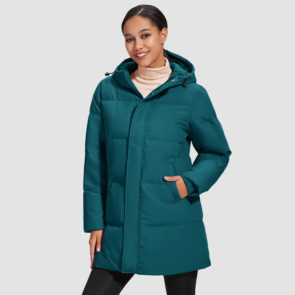Emerald Green Women's Long Down Parka Waterproof Hooded Winter Puffer Coat - MAGCOMSEN