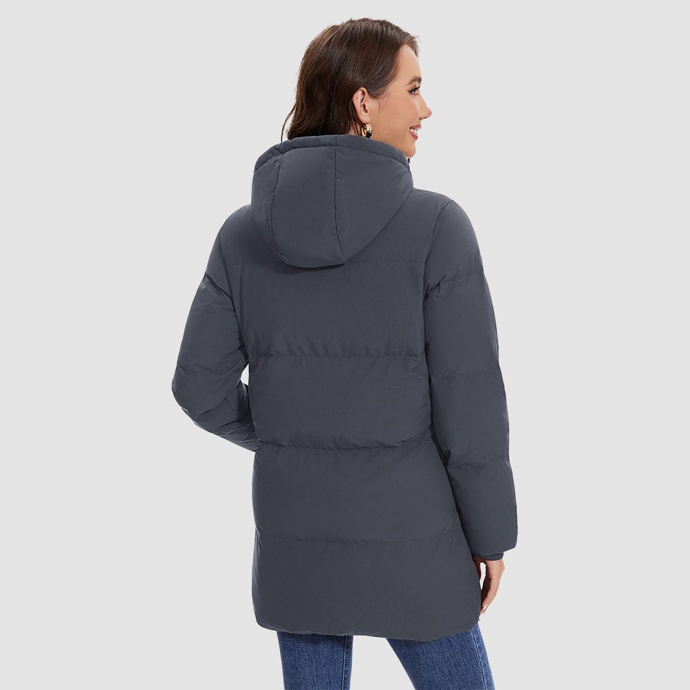 Dark Gray Women's Long Down Parka Waterproof Hooded Winter Puffer Coat - MAGCOMSEN