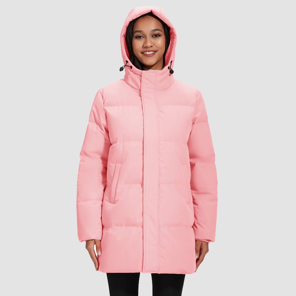 Pink Women's Long Down Parka Waterproof Hooded Winter Puffer Coat - MAGCOMSEN