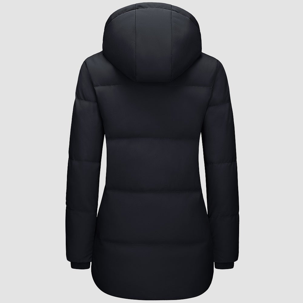 Black Women's Long Down Parka Waterproof Hooded Winter Puffer Coat - MAGCOMSEN