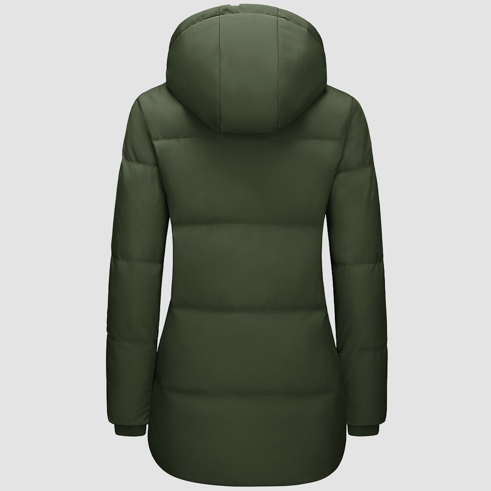 Army Green Women's Long Down Parka Waterproof Hooded Winter Puffer Coat - MAGCOMSEN