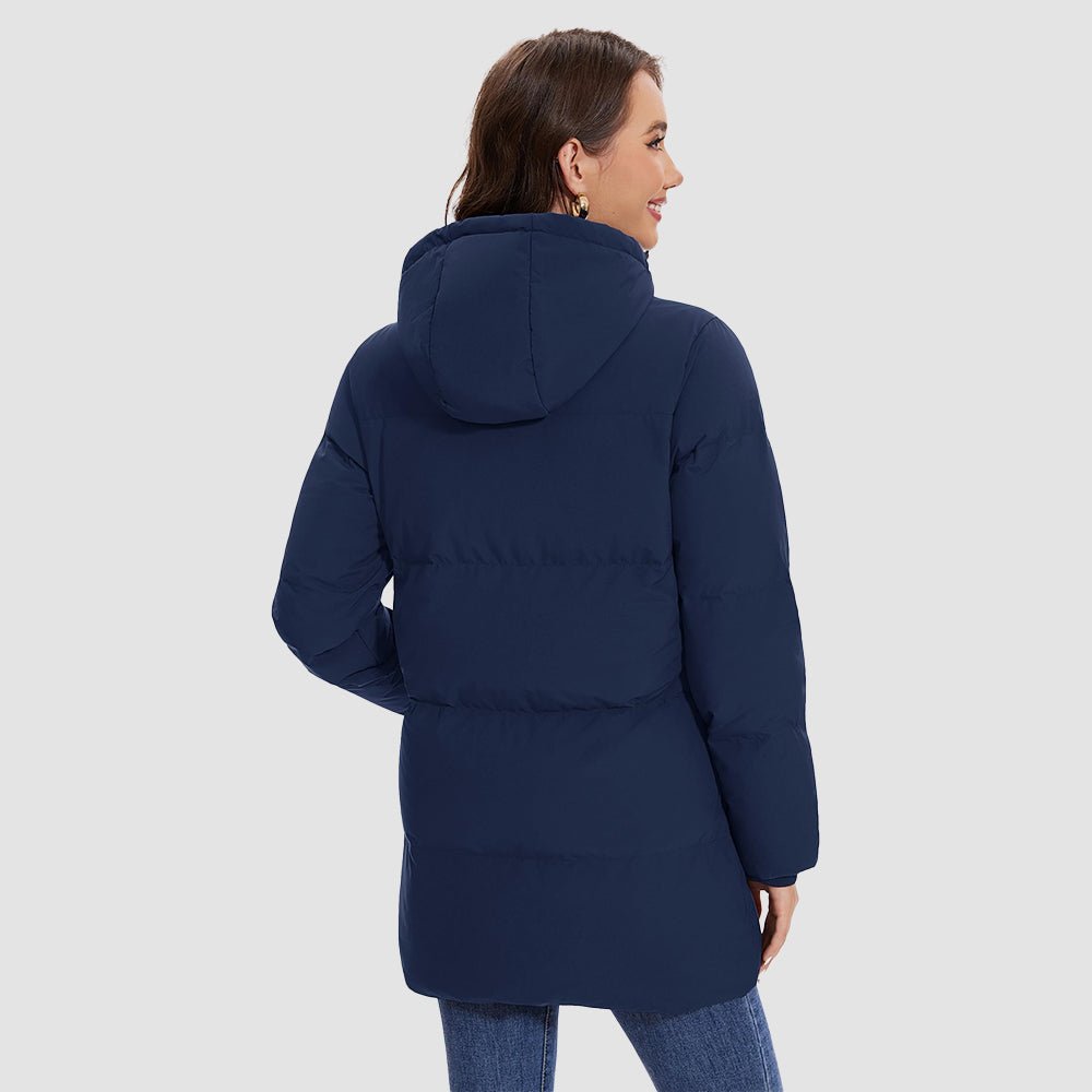 Navy Women's Long Down Parka Waterproof Hooded Winter Puffer Coat - MAGCOMSEN