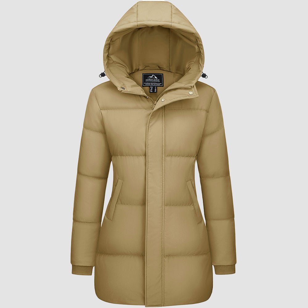 Khaki Women's Long Down Parka Waterproof Hooded Winter Puffer Coat - MAGCOMSEN