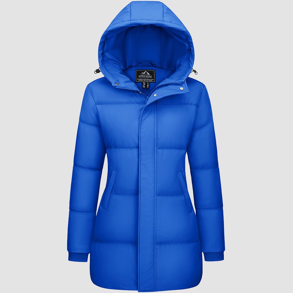 Royal Blue Women's Long Down Parka Waterproof Hooded Winter Puffer Coat - MAGCOMSEN