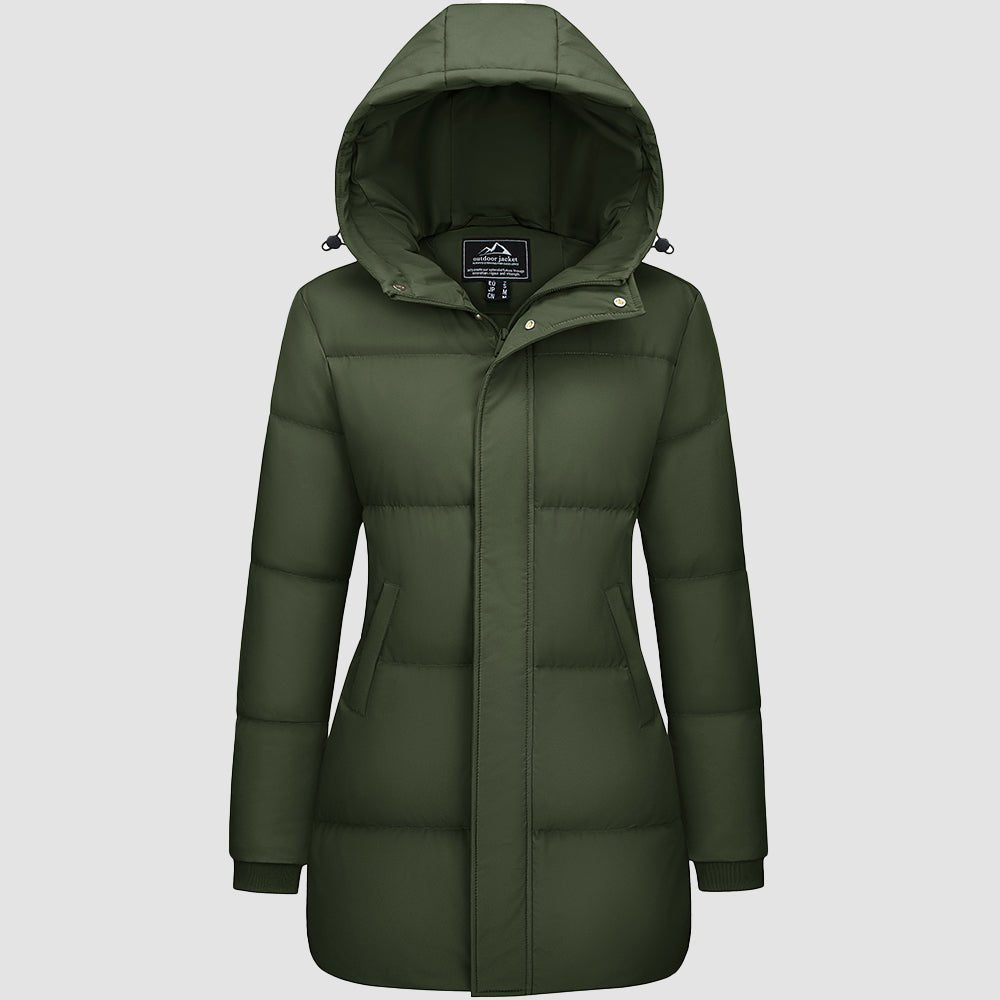 Army Green Women's Long Down Parka Waterproof Hooded Winter Puffer Coat - MAGCOMSEN