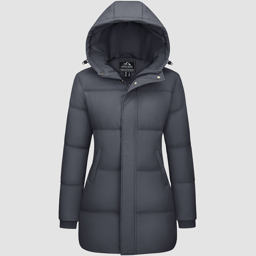 Dark Gray Women's Long Down Parka Waterproof Hooded Winter Puffer Coat - MAGCOMSEN
