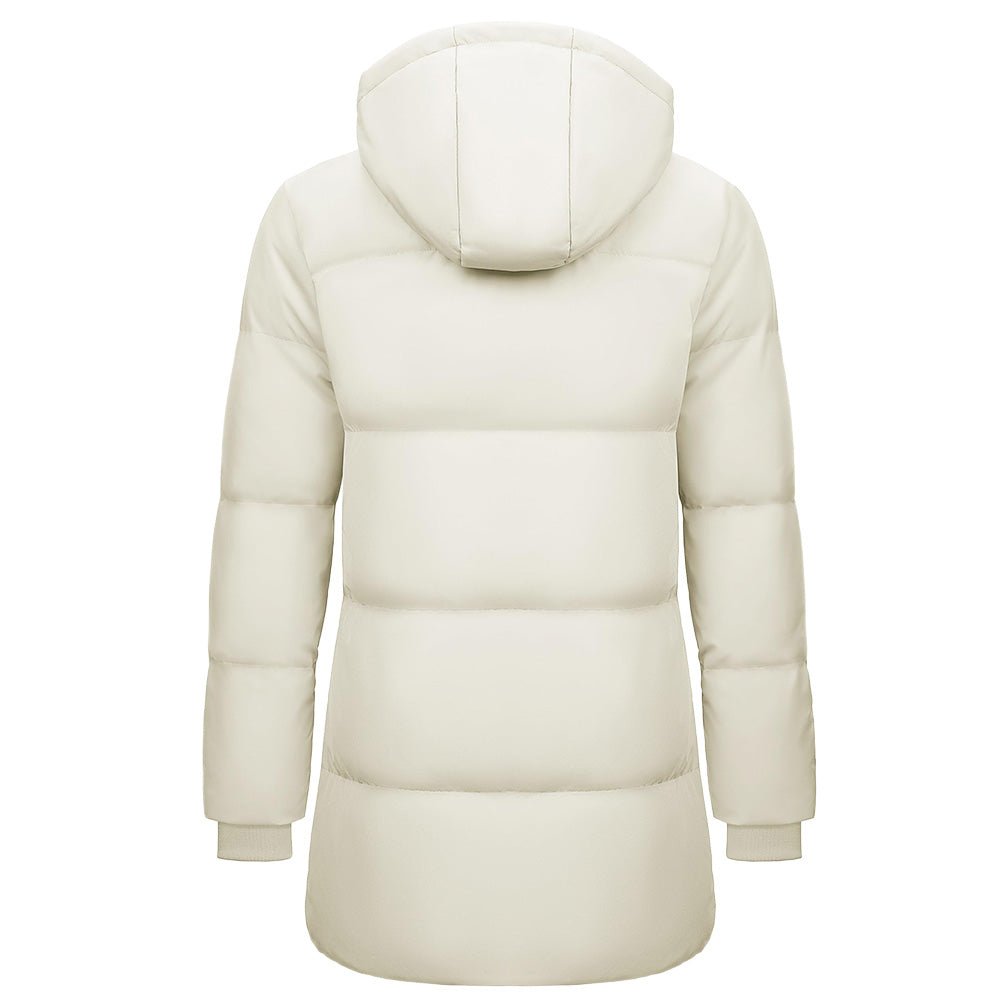 Beige Women's Long Down Parka Waterproof Hooded Winter Puffer Coat - MAGCOMSEN